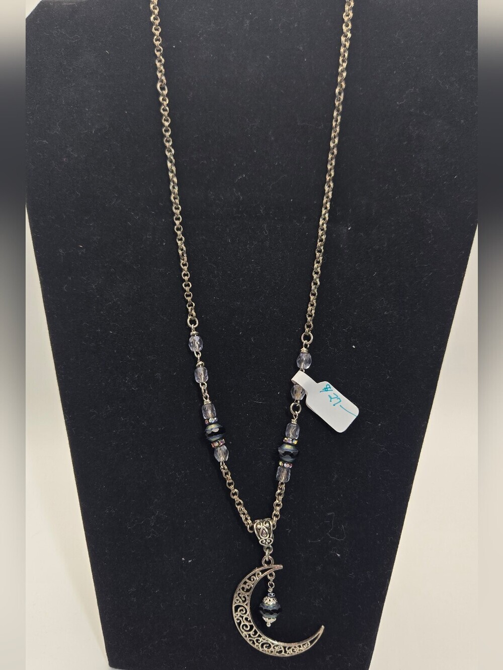 Artisan Made Jewelry Glass Beads With Metal Moon Necklace